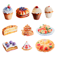 Set of bakery with sweets watercolor painting on transparent background png