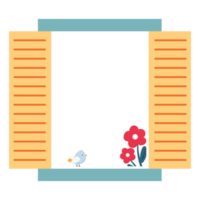 cute window with flower, bird and clouds png