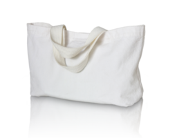 sac en tissu blanc isolé avec sol réfléchissant pour maquette png