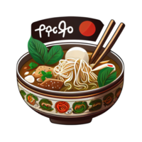 Pho Vietnamese dish of rice noodles, herbs, and various meats or vegetables. Cartoon sticker png