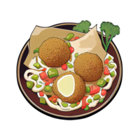 Falafel Middle Eastern dish of fried ground chickpeas or fava beans. Cartoon sticker. png