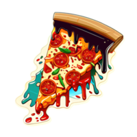 Pizza Italian dish with tomato sauce, cheese, and various toppings. Cartoon sticker pizza. png