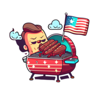 pegatina de dibujos animados de un plato de barbacoa con carne a la parrilla, que simboliza el plato de verano americano.