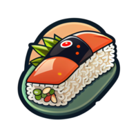 adesivo de desenho animado sushi prato japonês de peixe cru e rolos de arroz png