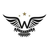 W Letter with Wings and Stars vintage retro monogram design inspiration, Vector Design Symbol, template