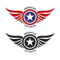 conjunto de insignias de alas con estrellas de estados unidos. plantilla de diseño de logotipo de etiqueta de aviación. ilustración de vector de veterano militar de estados unidos