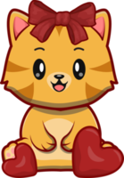 Lovely Cat with Red Ribbon Cartoon Illustration. Animal Nature Concept. Flat Cartoon Style png