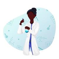 día internacional de la mujer y la niña en la ciencia. mujer química, científica en bata de baño realiza experimentos. ilustración vectorial vector