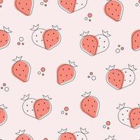Seamless pattern with fresh strawberry icons. Vector cute cartoon background. Kitchen and restaurant design for fabrics, textile or wrapping paper