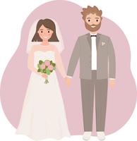 novios cogidos de la mano. recién casados. día de la boda. feliz pareja amorosa. ilustración vectorial. vector