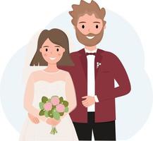 Bride and groom. Just married. Wedding. Happy loving couple. Vector illistration.