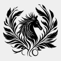 Set Flaming pegasus on White Background. Tribal Stencil Tattoo Design Concept. Flat Vector Illustration.