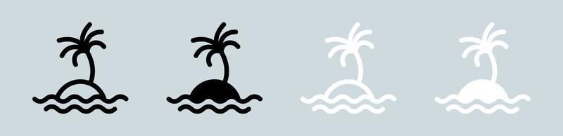 Island icon set in black and white. Tropical signs vector illustration.