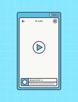 reproductor de video vertical para la interfaz de la aplicación de redes sociales. breve maqueta de video en estilo de diseño retro. vector