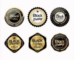 Collection of gold and black Black Friday badges and labels vector illustration