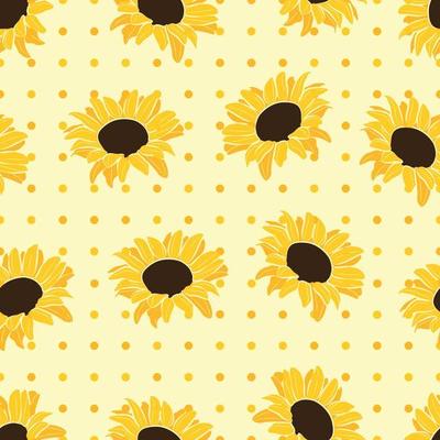 Sunflowers and dots pattern design. Good for prints, wrapping paper, textiles, and fabric. Hand-drawn background. Botanic Tile. The surface pattern design.