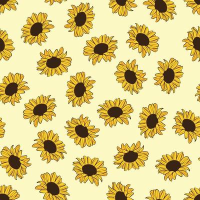 Sunflowers pattern design. Good for prints, wrapping paper, textiles, and fabric. Hand-drawn background. Botanic Tile. Floral surface pattern design.