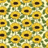 Sunflowers and leaves pattern design. Good for prints, wrapping paper, textiles, and fabric. Hand-drawn background. Botanic Tile. The surface pattern design. vector