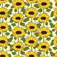 diseño de patrón de girasoles y hojas. bueno para estampados, papel de envolver, textiles y telas. fondo dibujado a mano. azulejo botánico. el diseño del patrón de superficie. vector