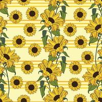 Sunflowers and leaves pattern design. Good for prints, wrapping paper, textiles, and fabric. Hand-drawn background. Botanic Tile. The surface pattern design. vector