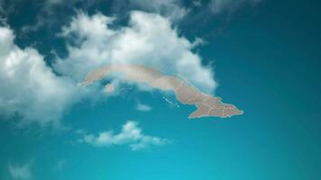 Cuba land kaart met zoom in realistisch wolken vlieg door. camera zoom in lucht effect Aan Cuba kaart. achtergrond geschikt voor zakelijke intro's, toerisme, presentaties. video