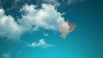 ecuador country map with zoom in Realistic Clouds Fly Through. camera zoom in sky effect on ecuador map. Background Suitable for Corporate Intros, Tourism, Presentations. video