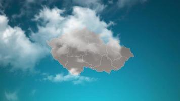 czech Republic country map with zoom in Realistic Clouds Fly Through. camera zoom in sky effect on czech  map. Background Suitable for Corporate Intros, Tourism, Presentations. video