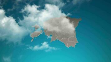 mapa del país de estonia con zoom en nubes realistas que vuelan. zoom de la cámara en el efecto del cielo en el mapa de estonia. fondo adecuado para introducciones corporativas, turismo, presentaciones. video