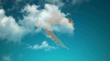 carte du pays croatie avec zoom avant des nuages réalistes traversent. effet de zoom de la caméra dans le ciel sur la carte de la croatie. fond adapté aux introductions d'entreprise, au tourisme, aux présentations. video