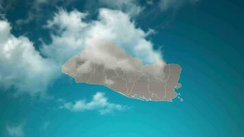 el Salvador country map with zoom in Realistic Clouds Fly Through. camera zoom in sky effect on el Salvador map. Background Suitable for Corporate Intros, Tourism, Presentations. video