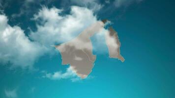 brunei darussalam mapa del país con zoom en nubes realistas que vuelan. zoom de la cámara en el efecto del cielo en el mapa de brunei darussalam. fondo adecuado para introducciones corporativas, turismo, presentaciones. video