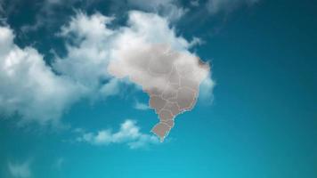 brazil country map with zoom in Realistic Clouds Fly Through. camera zoom in sky effect on brazil map. Background Suitable for Corporate Intros, Tourism, Presentations. video