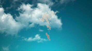 faroe Islands country map with zoom in Realistic Clouds Fly Through. camera zoom in sky effect on faroe Islands  map. Background Suitable for Corporate Intros, Tourism, Presentations. video