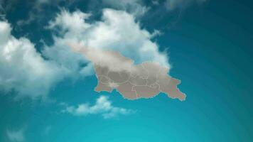 mapa del país de georgia osetia del sur con zoom en nubes realistas que vuelan a través. zoom de la cámara en el efecto del cielo en el mapa de georgia. fondo adecuado para introducciones corporativas, turismo, presentaciones. video