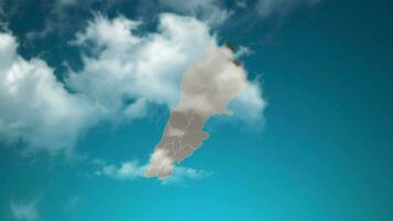mapa do país do líbano com zoom em nuvens realistas voam. zoom da câmera no efeito do céu no mapa do líbano. fundo adequado para introduções corporativas, turismo, apresentações. video