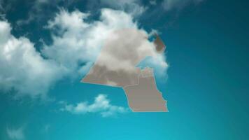 kuwait country map with zoom in Realistic Clouds Fly Through. camera zoom in sky effect on kuwait map. Background Suitable for Corporate Intros, Tourism, Presentations. video