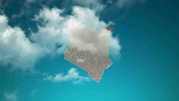 carte du pays du kenya avec zoom avant des nuages réalistes traversent. effet de zoom de la caméra dans le ciel sur la carte du kenya. fond adapté aux introductions d'entreprise, au tourisme, aux présentations. video