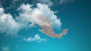 mexico country map with zoom in Realistic Clouds Fly Through. camera zoom in sky effect on mexico map. Background Suitable for Corporate Intros, Tourism, Presentations. video