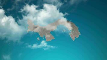 mapa del país de panamá con zoom en nubes realistas que vuelan. zoom de la cámara en el efecto del cielo en el mapa de panamá. fondo adecuado para introducciones corporativas, turismo, presentaciones. video