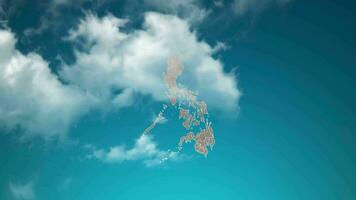 mapa del país de filipinas con zoom en nubes realistas que vuelan. zoom de cámara en el efecto del cielo en el mapa de filipinas. fondo adecuado para introducciones corporativas, turismo, presentaciones. video