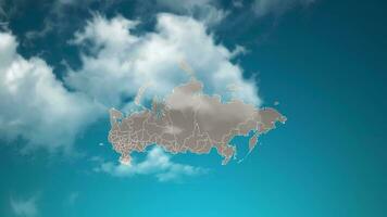 russia country map with zoom in Realistic Clouds Fly Through. camera zoom in sky effect on russia map. Background Suitable for Corporate Intros, Tourism, Presentations. video