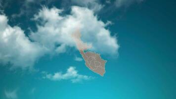 peru country map with zoom in Realistic Clouds Fly Through. camera zoom in sky effect on peru map. Background Suitable for Corporate Intros, Tourism, Presentations. video