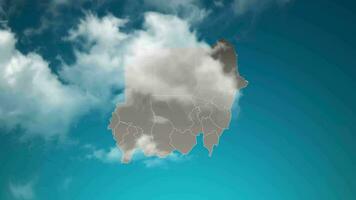 sudan country map with zoom in Realistic Clouds Fly Through. camera zoom in sky effect on sudan map. Background Suitable for Corporate Intros, Tourism, Presentations. video