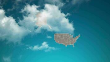 usa mercator länderkarte mit zoom in realistischen wolken fliegen durch. Kamera zoomt in den Himmelseffekt auf der Karte. hintergrund geeignet für unternehmenseinführungen, tourismus, präsentationen. video