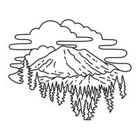 Mount Rainier National Park in Washington State Monoline Line Art Drawing vector