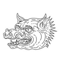 Head of Angry Razorback Wild Hog or Feral Pig Monoline Line Art Drawing vector