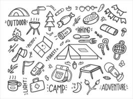 Camping theme doodles vector