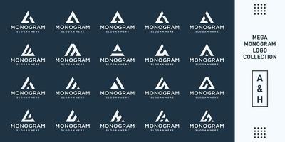 Set of abstract initial A and H .monogram logo design, icons for business of luxury, elegant and random. Premium Vector