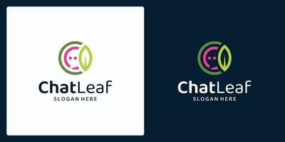 Organic natural products logo with leaves and chat logo. vector premium.