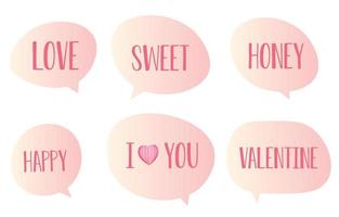 Set valentine speech bubbles on white background. chat vector with lettering for lovers. square and doodle message or communication icon Cloud speaking for comics and minimal message dialog